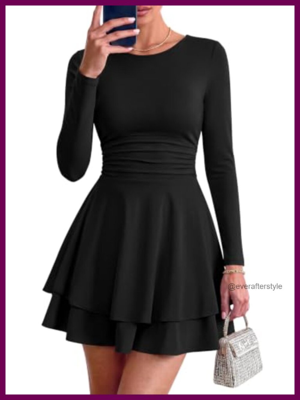 PRETTYGARDEN Women's Fit and Flare Mini Dress Long Sleeve Crewneck
